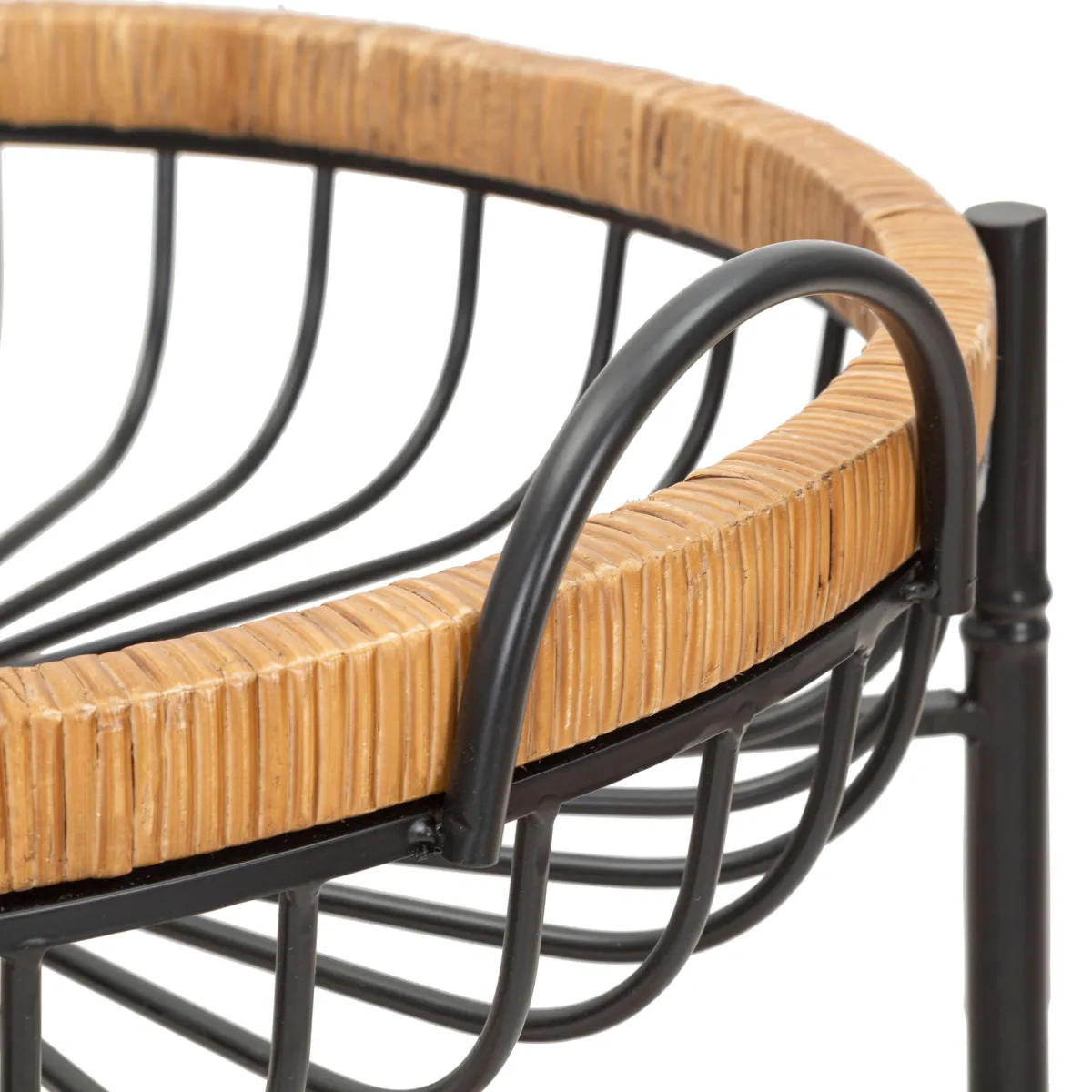Carrelli > Dmora Carrello Marrone Nero 2 Ripiani Ruote 57x56x63h cm, con 2 Cestini in Rattan - Zakopa Nero, Marrone
