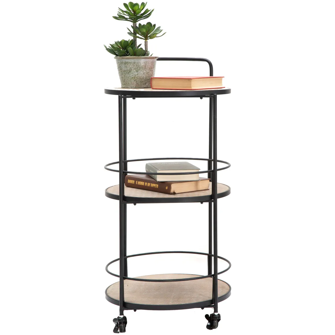 Carrello Marrone Nero 3 Ripiani Ruote 40x42x82h cm, Colore Struttura Nero - Ganaro