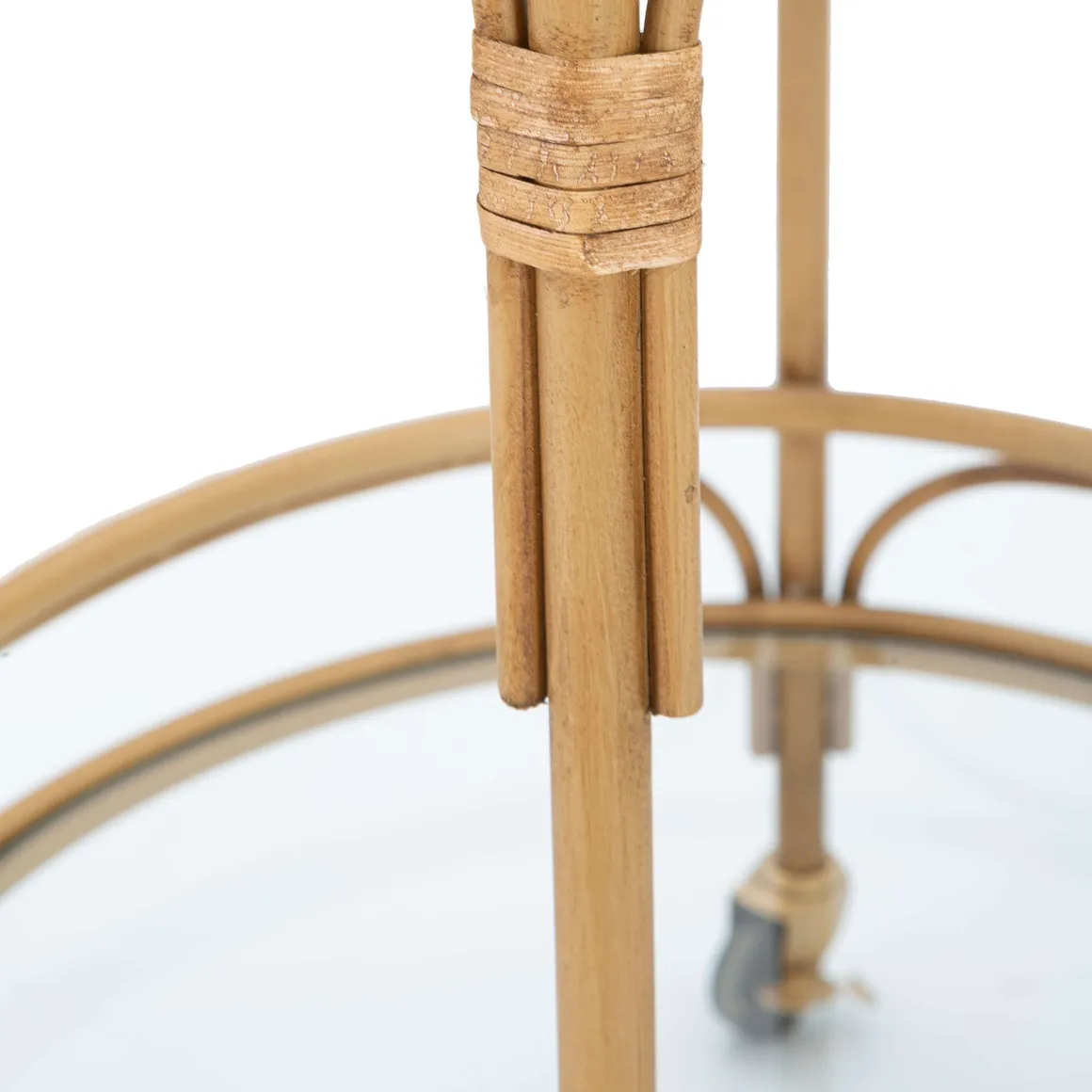 Carrello Marrone Trasparente 2 Ripiani Ruote 51x51x74h cm, Finiture in Rattan - Dalosa