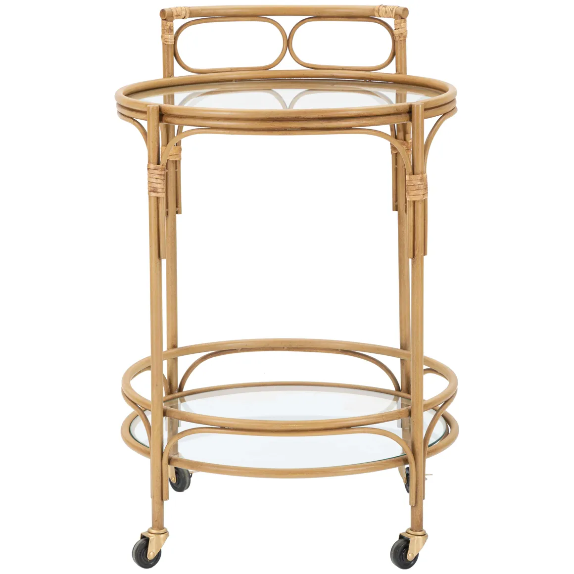 Carrello Marrone Trasparente 2 Ripiani Ruote 51x51x74h cm, Finiture in Rattan - Dalosa