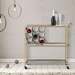 Carrello Nero oro 3 Ripiani Ruote 79x40x82h cm, con Portabottiglie - Druski
