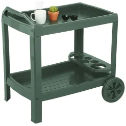Carrello Verde 2 Ripiani Ruote 53x74x73h cm, con Portabicchieri Made in Italy - Chidester