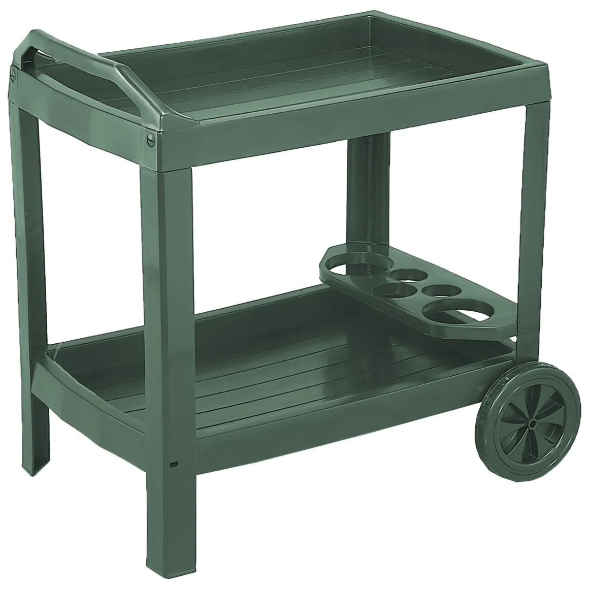 Carrello Verde 2 Ripiani Ruote 53x74x73h cm, con Portabicchieri Made in Italy - Chidester