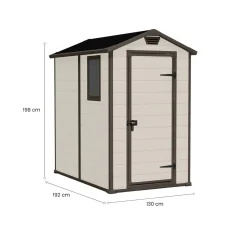 Casette Da Giardino > Dmora Casetta da Giardino Beige Nero Resistente Agli Agenti Atmosferici Presenza Finestre 130x192x198h cm, Tetto a due Falde - Stillman Nero, Beige