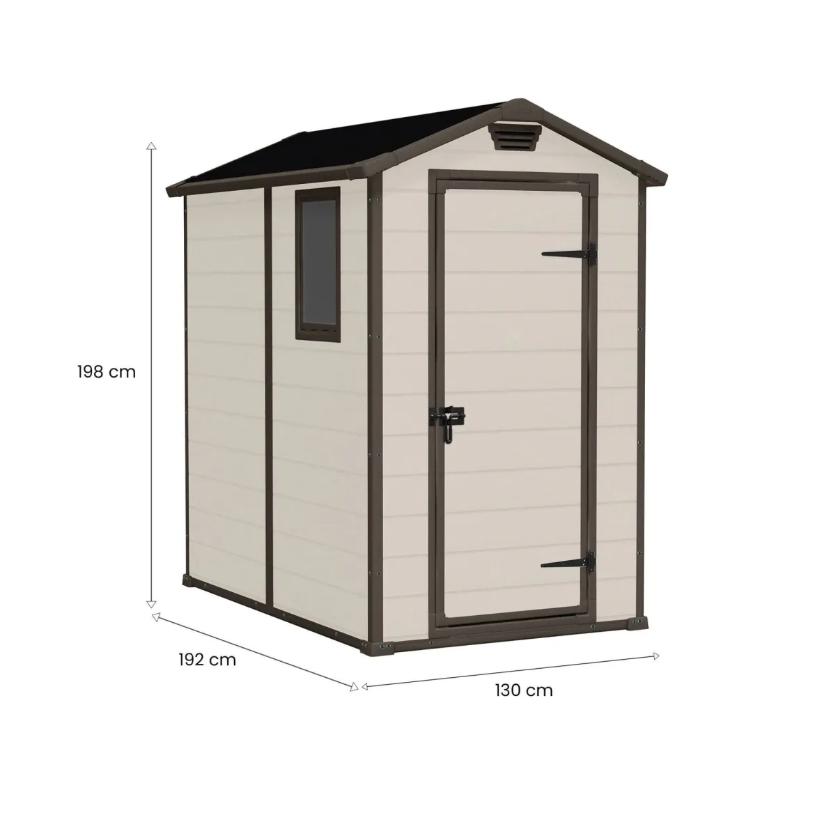 Casette Da Giardino > Dmora Casetta da Giardino Beige Nero Resistente Agli Agenti Atmosferici Presenza Finestre 130x192x198h cm, Tetto a due Falde - Stillman Nero, Beige