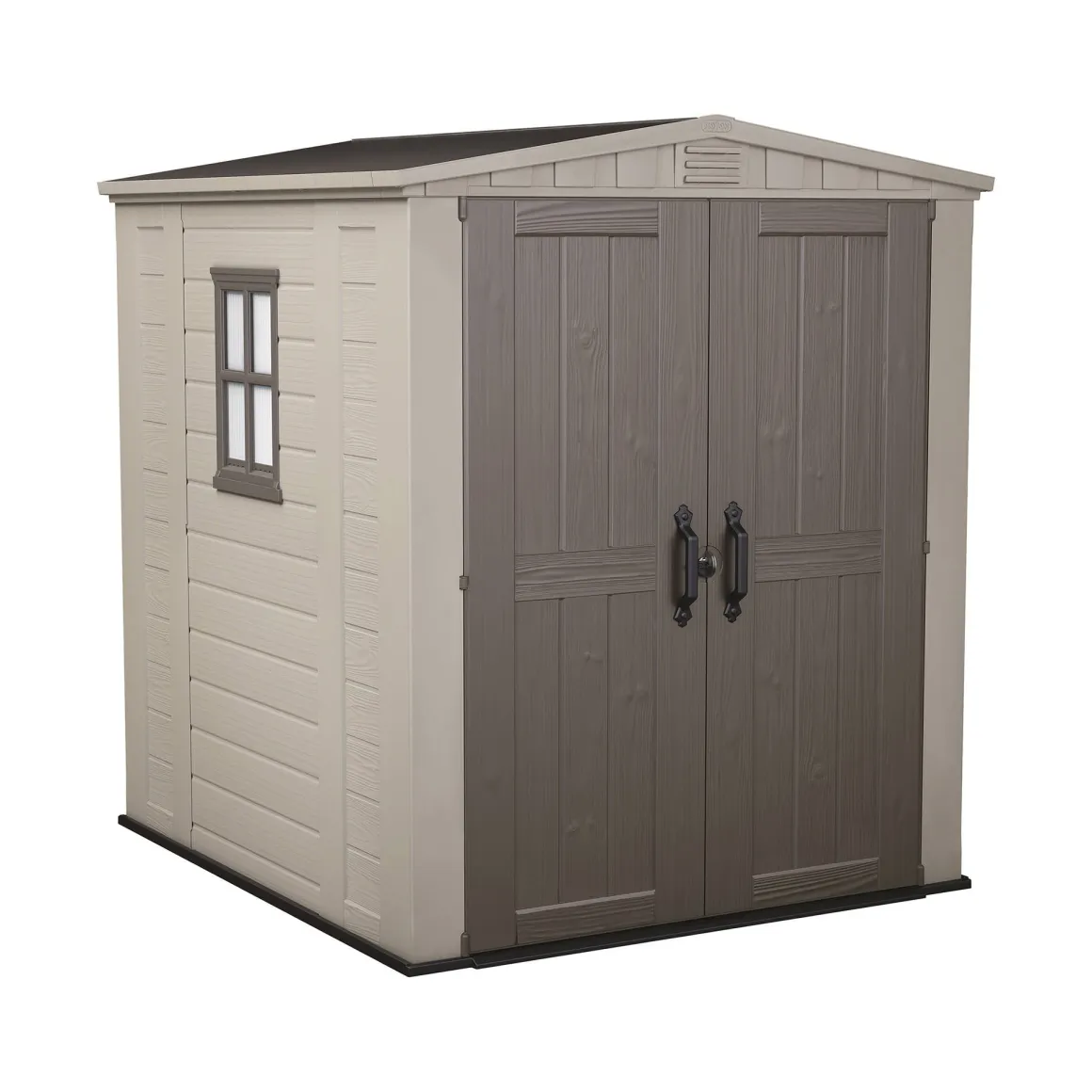 Casette Da Giardino > Dmora Casetta da Giardino Beige Nero Resistente Agli Agenti Atmosferici Presenza Finestre 184x111x201h cm, Tetto a due Falde - Tiffin Nero, Beige