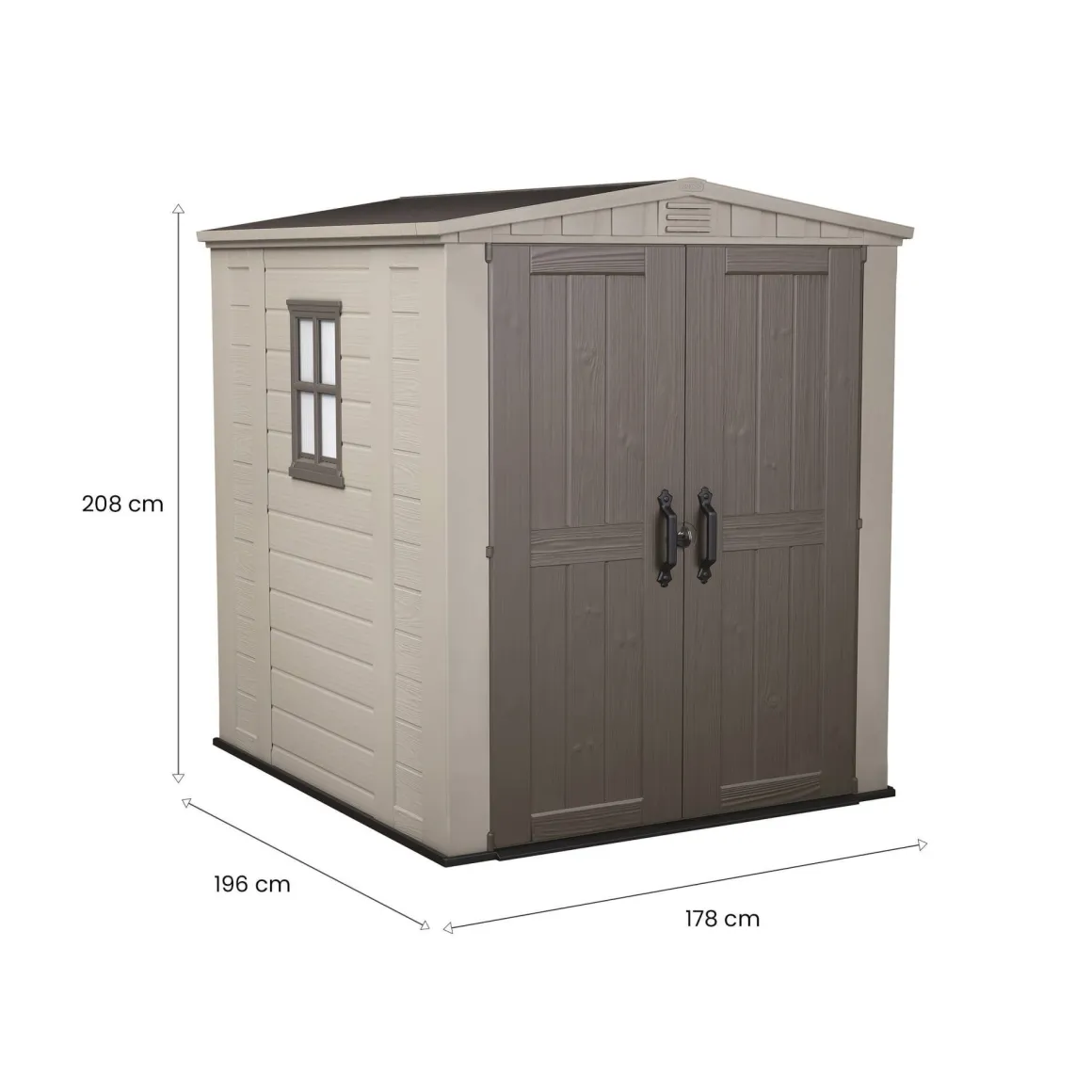 Casette Da Giardino > Dmora Casetta da Giardino Beige Nero Resistente Agli Agenti Atmosferici Presenza Finestre 184x111x201h cm, Tetto a due Falde - Tiffin Nero, Beige