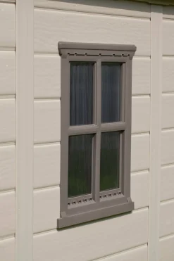 Casette Da Giardino > Dmora Casetta da Giardino Beige Nero Resistente Agli Agenti Atmosferici Presenza Finestre 184x111x201h cm, Tetto a due Falde - Tiffin Nero, Beige