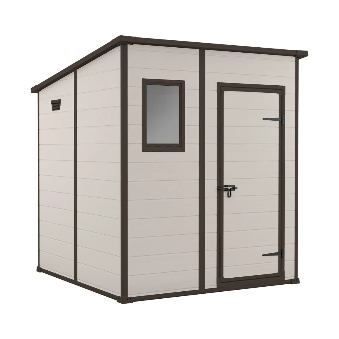 Casette Da Giardino > Dmora Casetta da Giardino Beige Nero Resistente Agli Agenti Atmosferici Presenza Finestre 185x152x226h cm, Tetto a due Falde - Sheboygan Nero, Beige