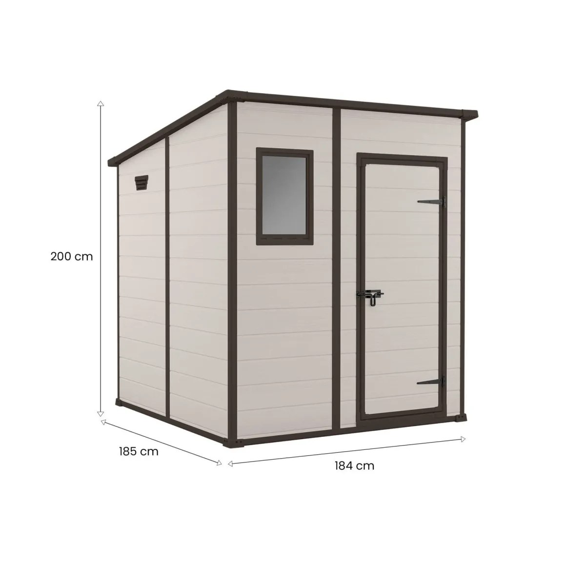 Casette Da Giardino > Dmora Casetta da Giardino Beige Nero Resistente Agli Agenti Atmosferici Presenza Finestre 185x152x226h cm, Tetto a due Falde - Sheboygan Nero, Beige