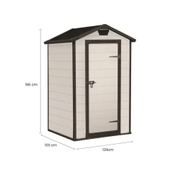Casetta da Giardino Beige Nero Resistente Agli Agenti Atmosferici Tetto a due Falde 129x103x196h cm, Materiale Tetto in Plastica - Stormlake
