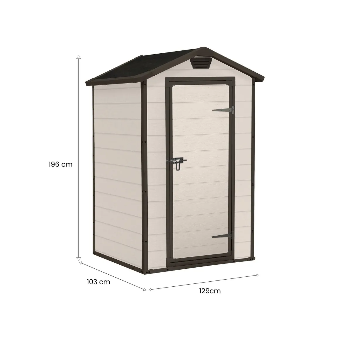Casetta da Giardino Beige Nero Resistente Agli Agenti Atmosferici Tetto a due Falde 129x103x196h cm, Materiale Tetto in Plastica - Stormlake