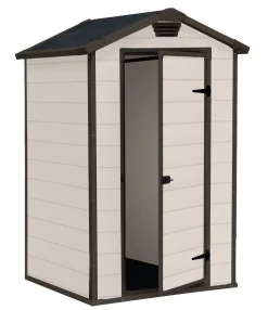 Casetta da Giardino Beige Nero Resistente Agli Agenti Atmosferici Tetto a due Falde 129x103x196h cm, Materiale Tetto in Plastica - Stormlake