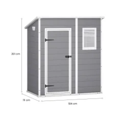 Casetta da Giardino Grigio Bianco Resistente Agli Agenti Atmosferici Presenza Finestre 184x111x201h cm, Tetto a due Falde - Tiffin