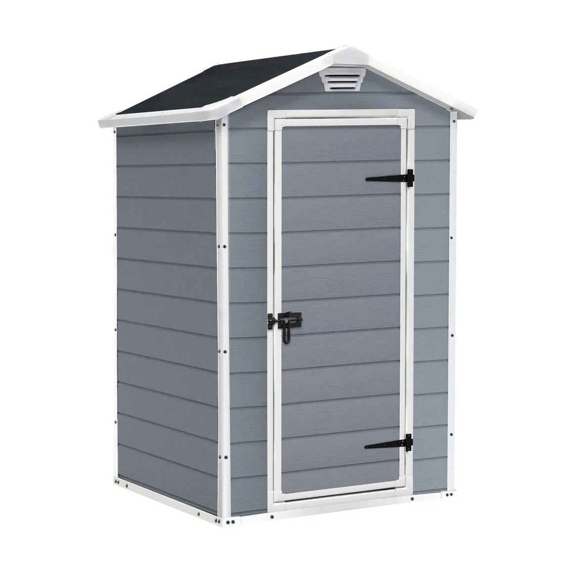 Casetta da Giardino Grigio Bianco Resistente Agli Agenti Atmosferici Tetto a due Falde 129x103x196h cm, Materiale Tetto in Plastica - Stormlake
