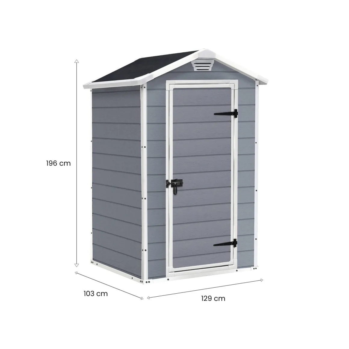 Casetta da Giardino Grigio Bianco Resistente Agli Agenti Atmosferici Tetto a due Falde 129x103x196h cm, Materiale Tetto in Plastica - Stormlake