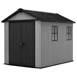 Casetta da Giardino Grigio Nero Lucchettabile, Finitura in Resina Presenza Finestre 230x287x246h cm, Tetto a due Falde - Perham