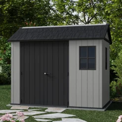 Casetta da Giardino Grigio Nero Lucchettabile, Finitura in Resina Presenza Finestre 230x287x246h cm, Tetto a due Falde - Perham