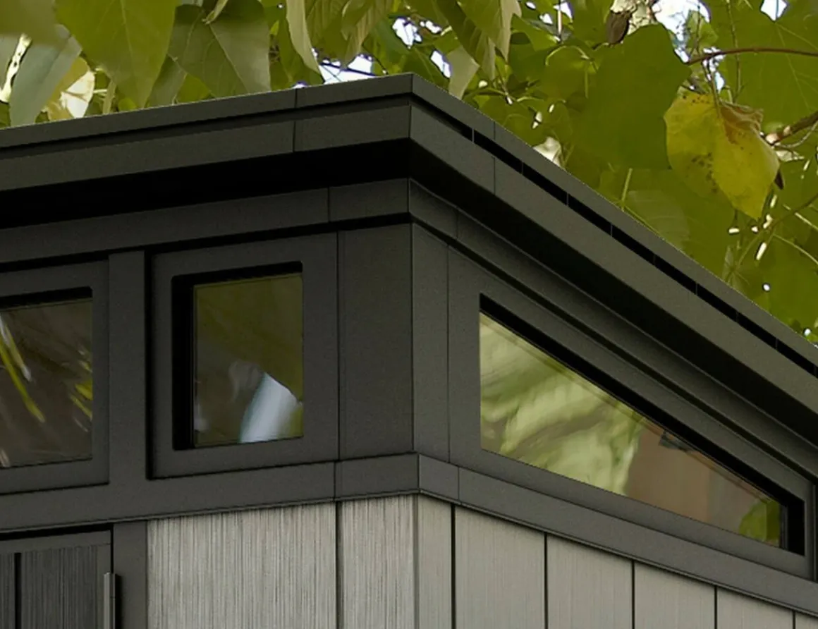 Casette Da Giardino > Dmora Casetta da Giardino Grigio Nero Resistente Agli Agenti Atmosferici Presenza Finestre 229x224x242h cm, Tetto a due Falde - Sunbury Nero, Grigio