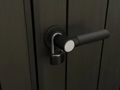 Casetta da Giardino Grigio Nero Resistente Agli Agenti Atmosferici Presenza Finestre 277x218x226h cm, Tetto a due Falde - Whitehall