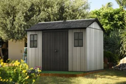 Casetta da Giardino Grigio Nero Resistente Agli Agenti Atmosferici Presenza Finestre 350x229x254h cm, Tetto a due Falde - Dartmouth