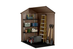 Casette Da Giardino > Dmora Casetta da Giardino Marrone Nero Resistente Agli Agenti Atmosferici Presenza Finestre 126x185x205h cm, Tetto a due Falde - Sallisaw Nero, Marrone