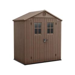 Casette Da Giardino > Dmora Casetta da Giardino Marrone Nero Resistente Agli Agenti Atmosferici Presenza Finestre 190x183x221h cm, Tetto a due Falde - Savanna Nero, Marrone