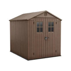 Casette Da Giardino > Dmora Casetta da Giardino Marrone Nero Resistente Agli Agenti Atmosferici Presenza Finestre 230x224x246h cm, Tetto a due Falde - Oneonta Nero, Marrone
