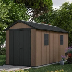 Casette Da Giardino > Dmora Casetta da Giardino Marrone Nero Resistente Agli Agenti Atmosferici Presenza Finestre 230x476x246h cm, Tetto a due Falde - Kincardine Nero, Marrone