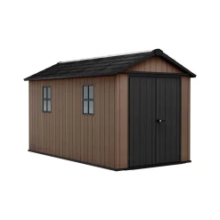 Casette Da Giardino > Dmora Casetta da Giardino Marrone Nero Resistente Agli Agenti Atmosferici Presenza Finestre 230x476x246h cm, Tetto a due Falde - Kincardine Nero, Marrone