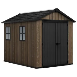 Casette Da Giardino > Dmora Casetta da Giardino Marrone Noce Nero Lucchettabile, Finitura in Resina Presenza Finestre 340x218x226h cm, Tetto a una Falda - Northfield Nero, Marrone Noce