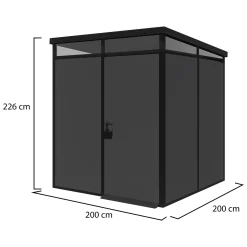 Casette Da Giardino > Dmora Casetta da Giardino Nero Antracite Nero Pavimento Antiscivolo, con Lucernario, Modulabile Componibile Tetto 1 Falda 300x200x226h cm, Made in Italy Nero, Nero Antracite