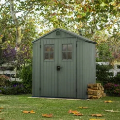 Casette Da Giardino > Dmora Casetta da Giardino Verde Nero Resistente Agli Agenti Atmosferici Presenza Finestre 190x183x221h cm, Tetto a due Falde - Savanna Nero, Verde