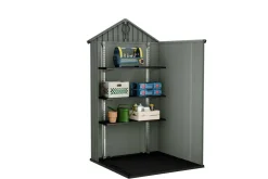 Casette Da Giardino > Dmora Casetta da Giardino Verde Nero Resistente Agli Agenti Atmosferici Presenza Finestre 190x183x221h cm, Tetto a due Falde - Savanna Nero, Verde