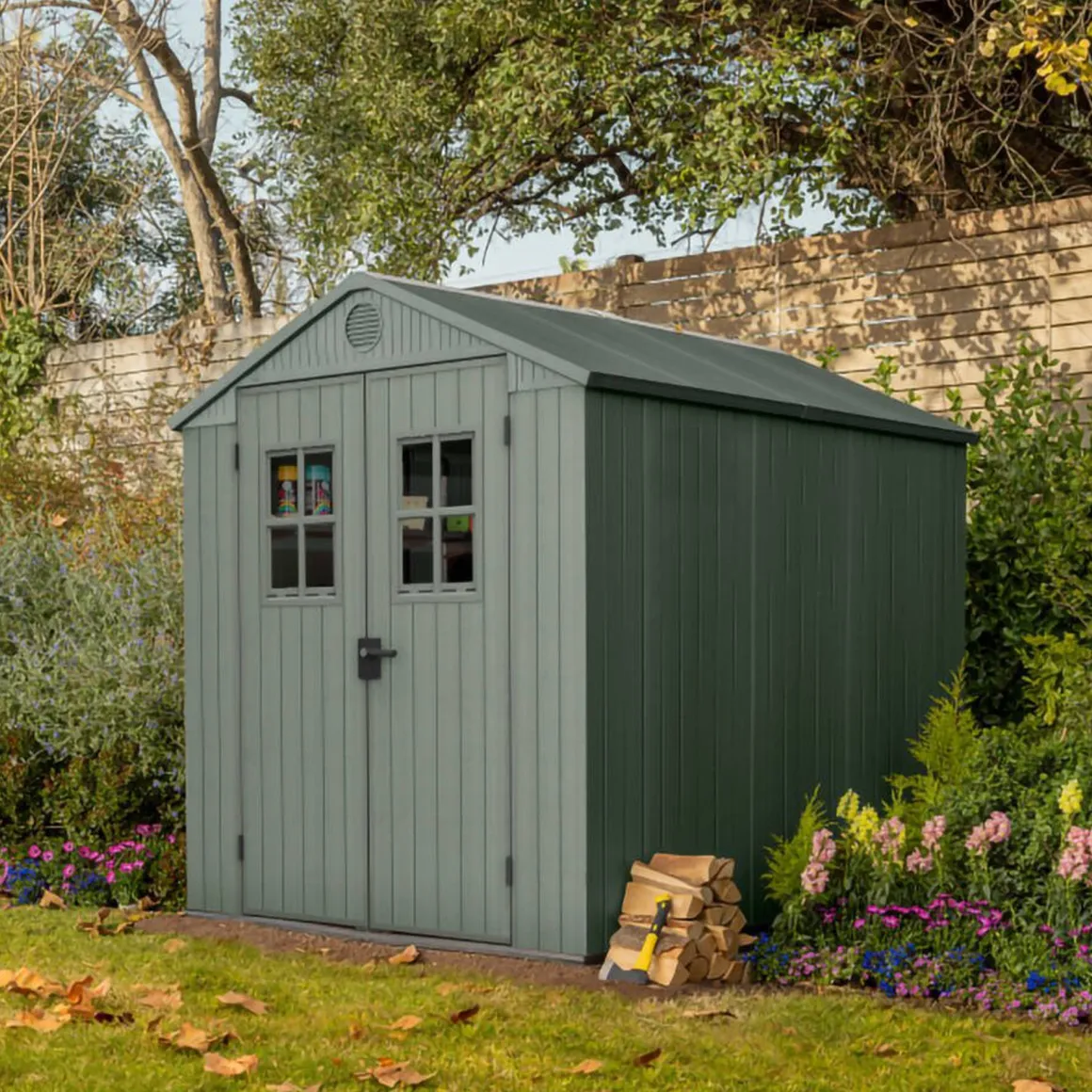 Casette Da Giardino > Dmora Casetta da Giardino Verde Nero Resistente Agli Agenti Atmosferici Tetto a due Falde 124x117x205h cm, Materiale Tetto in Plastica - Osoyoos Nero, Verde
