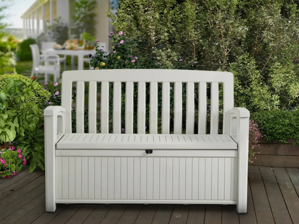 Cassapanca da esterno con schienale 132x61x89h cm bianco - Goderich