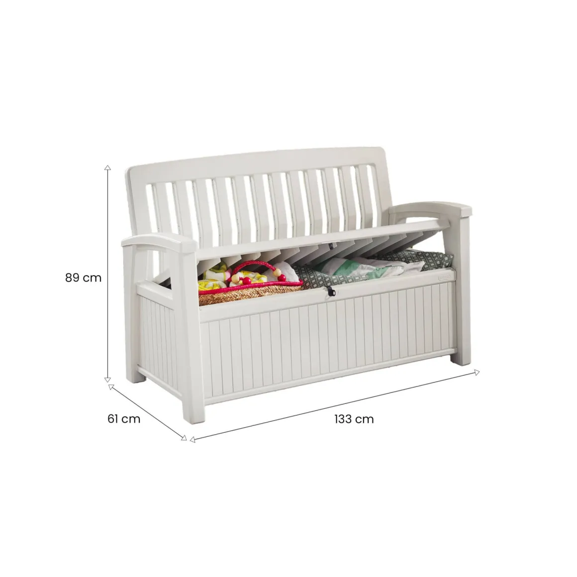 Cassapanca da esterno con schienale 132x61x89h cm bianco - Goderich