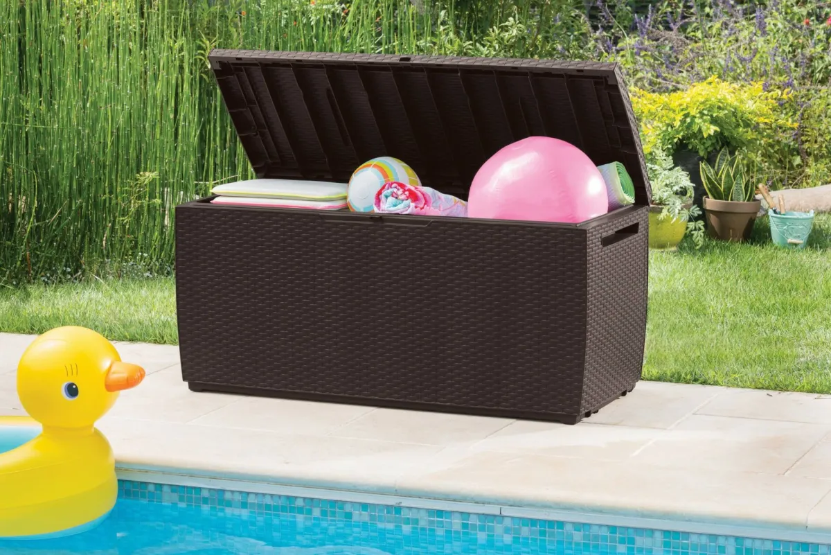 Cassapanche|Cassapanche Da Esterno > Dmora Cassapanca da esterno effetto rattan 123x53x57h cm - Chicoutimi Marrone