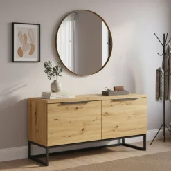 Cassapanche > Dmora Cassapanca Marrone Rovere Nodi Colore Ripiano Marrone Materiale Struttura in Metallo 98x37x50h cm - Sciara Nero, Marrone Rovere Nodi