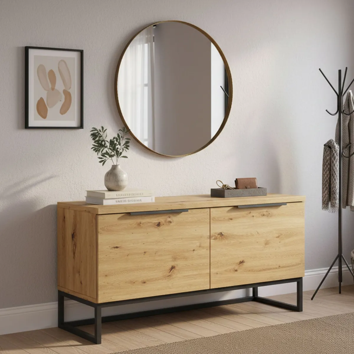 Cassapanche > Dmora Cassapanca Marrone Rovere Nodi Colore Ripiano Marrone Materiale Struttura in Metallo 98x37x50h cm - Sciara Nero, Marrone Rovere Nodi