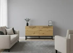 Cassapanche > Dmora Cassapanca Marrone Rovere Nodi Colore Ripiano Marrone Materiale Struttura in Metallo 98x37x50h cm - Sciara Nero, Marrone Rovere Nodi