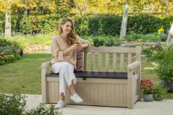 Cassapanche|Cassapanche Da Esterno > Dmora Cassapanca outdoor Chestermere, 140x60 h84 cm, e Marrone Beige