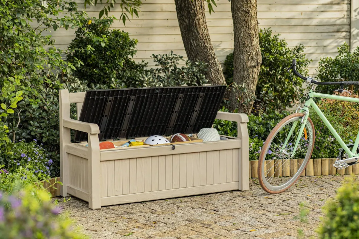 Cassapanche|Cassapanche Da Esterno > Dmora Cassapanca outdoor Chestermere, 140x60 h84 cm, e Marrone Beige