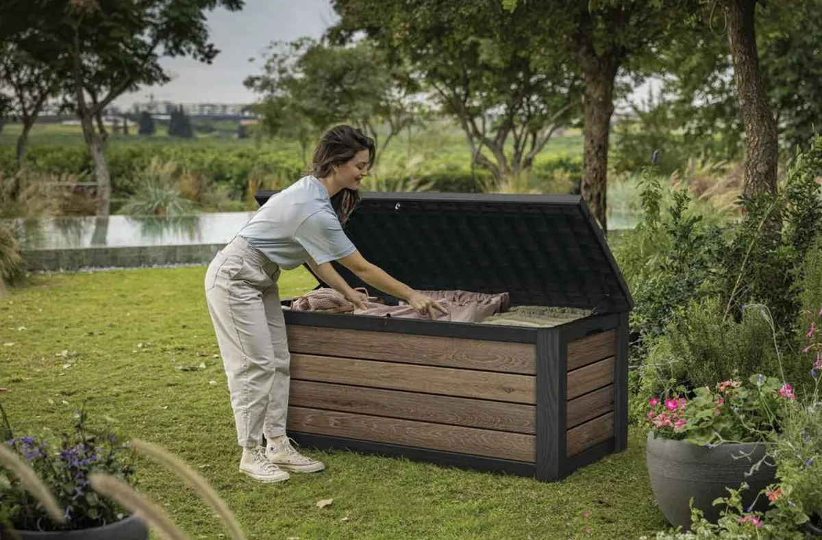 Cassapanche|Cassapanche Da Esterno > Dmora Cassapanca outdoor 151x72x70h cm effetto legno - Brantford Marrone Noce