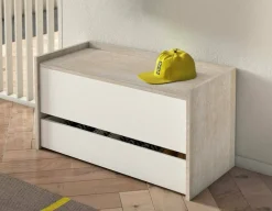 Cassapanca salvaspazio in legno 90x40x46h cm bianca e rovere - Sogno