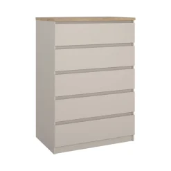 Cassettiera Beige 5 Cassetti Apertura Scorrevole 77x50x111h cm, Chiusura Scorrevole - Ansel