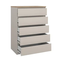 Cassettiera Beige 5 Cassetti Apertura Scorrevole 77x50x111h cm, Chiusura Scorrevole - Ansel