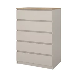 Cassettiera Beige 5 Cassetti Apertura Scorrevole 77x50x111h cm, Chiusura Scorrevole - Ansel