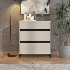 Cassettiera Beige Nero 3 Cassetti Apertura Scorrevole 80x40x90h cm, Chiusura Scorrevole - Mapello