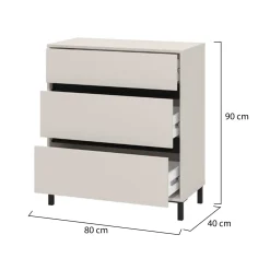 Cassettiera Beige Nero 3 Cassetti Apertura Scorrevole 80x40x90h cm, Chiusura Scorrevole - Mapello